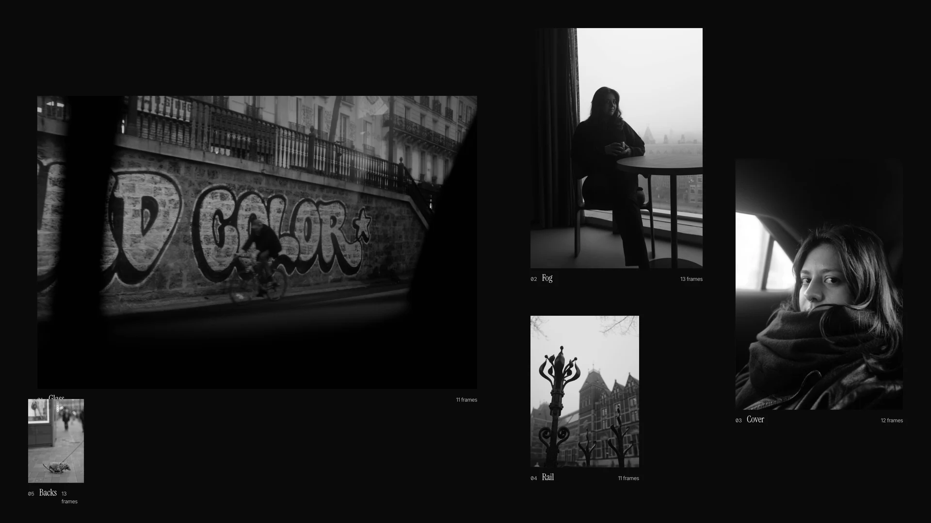 The fully developed editorial grid with photographic series and frame details