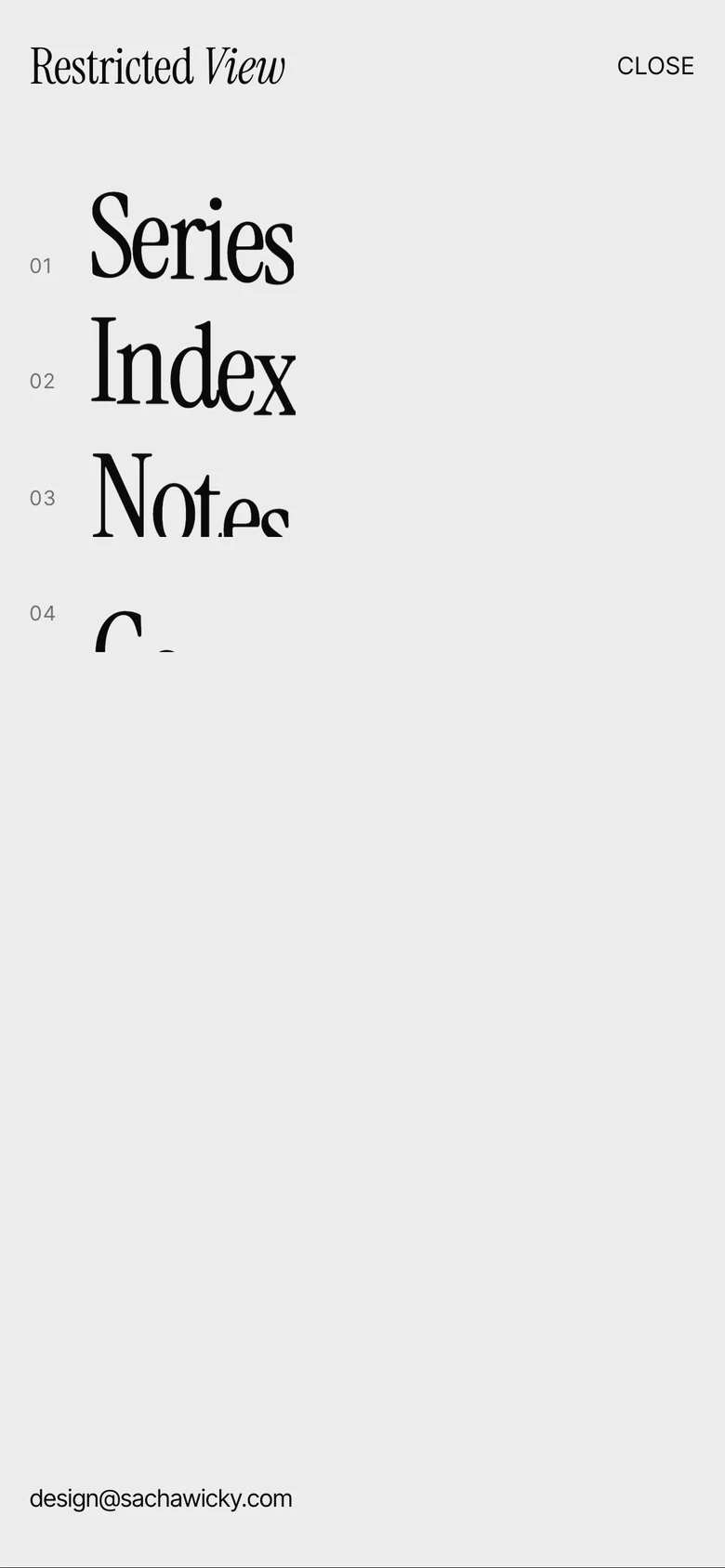 Mobile navigation with Series, Index, Notes and Contact