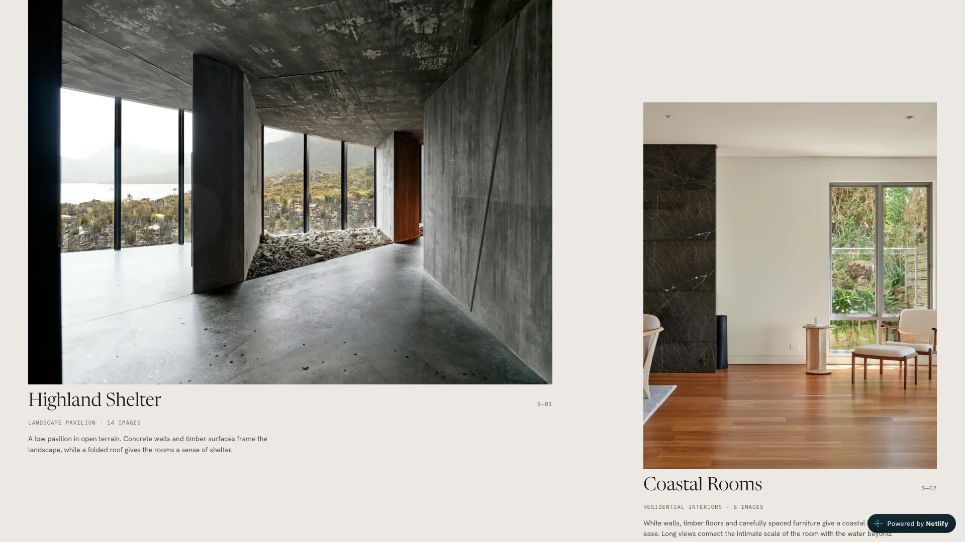 The same studies in the Gallery view with large architectural photographs