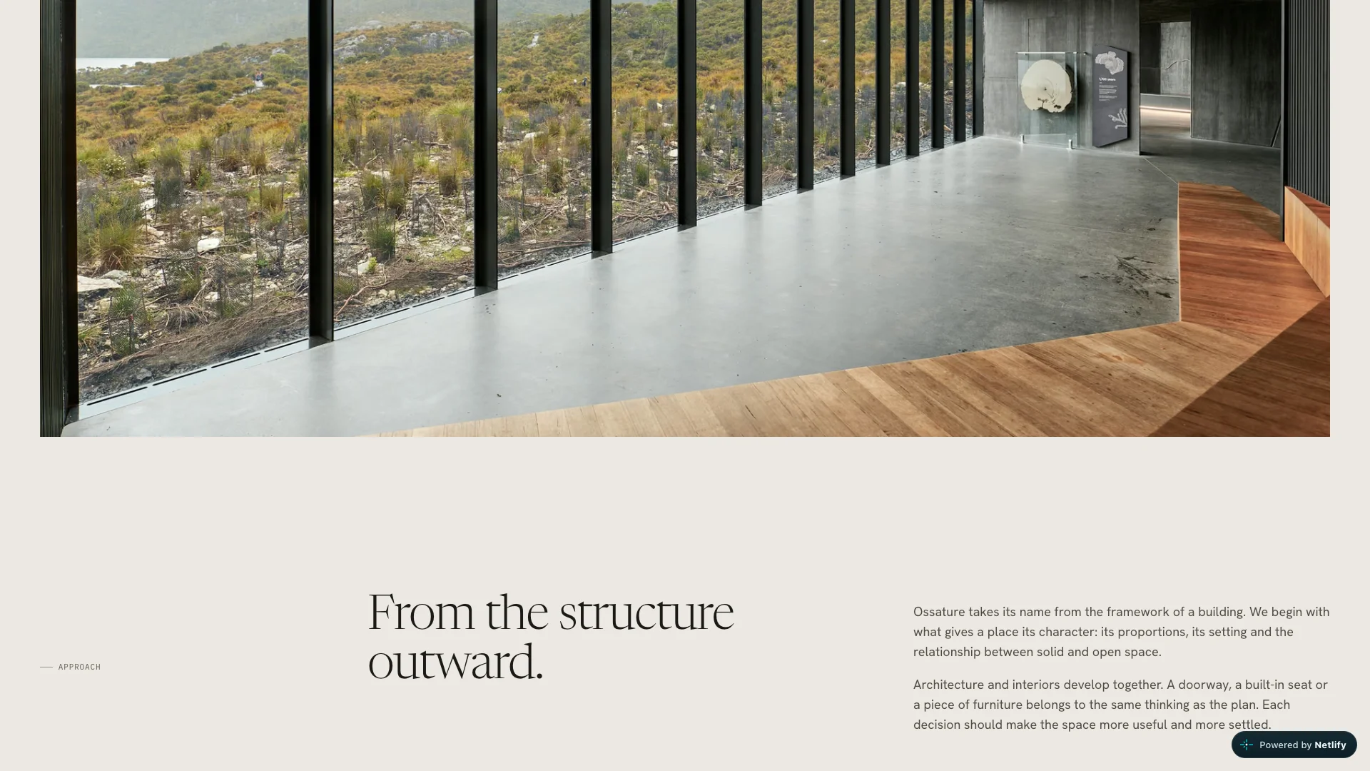 The Studio page on scroll with material photography and editorial practice notes