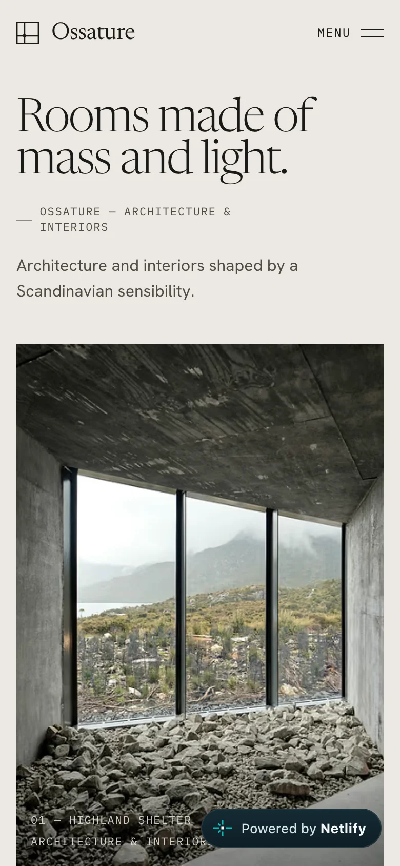 Ossature homepage on a 390-pixel mobile screen