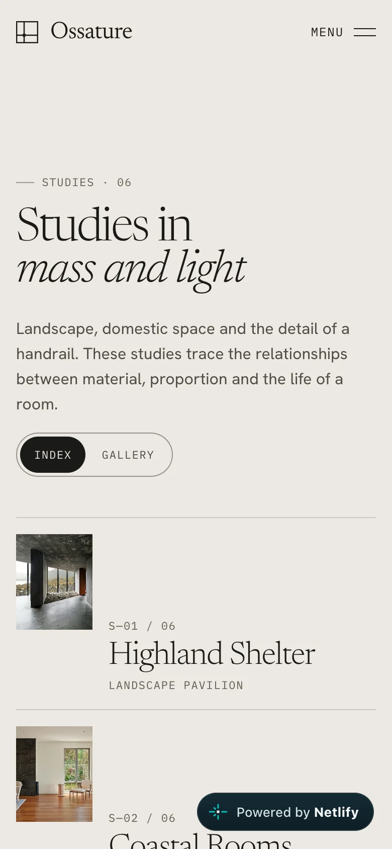 Ossature Studies index on mobile